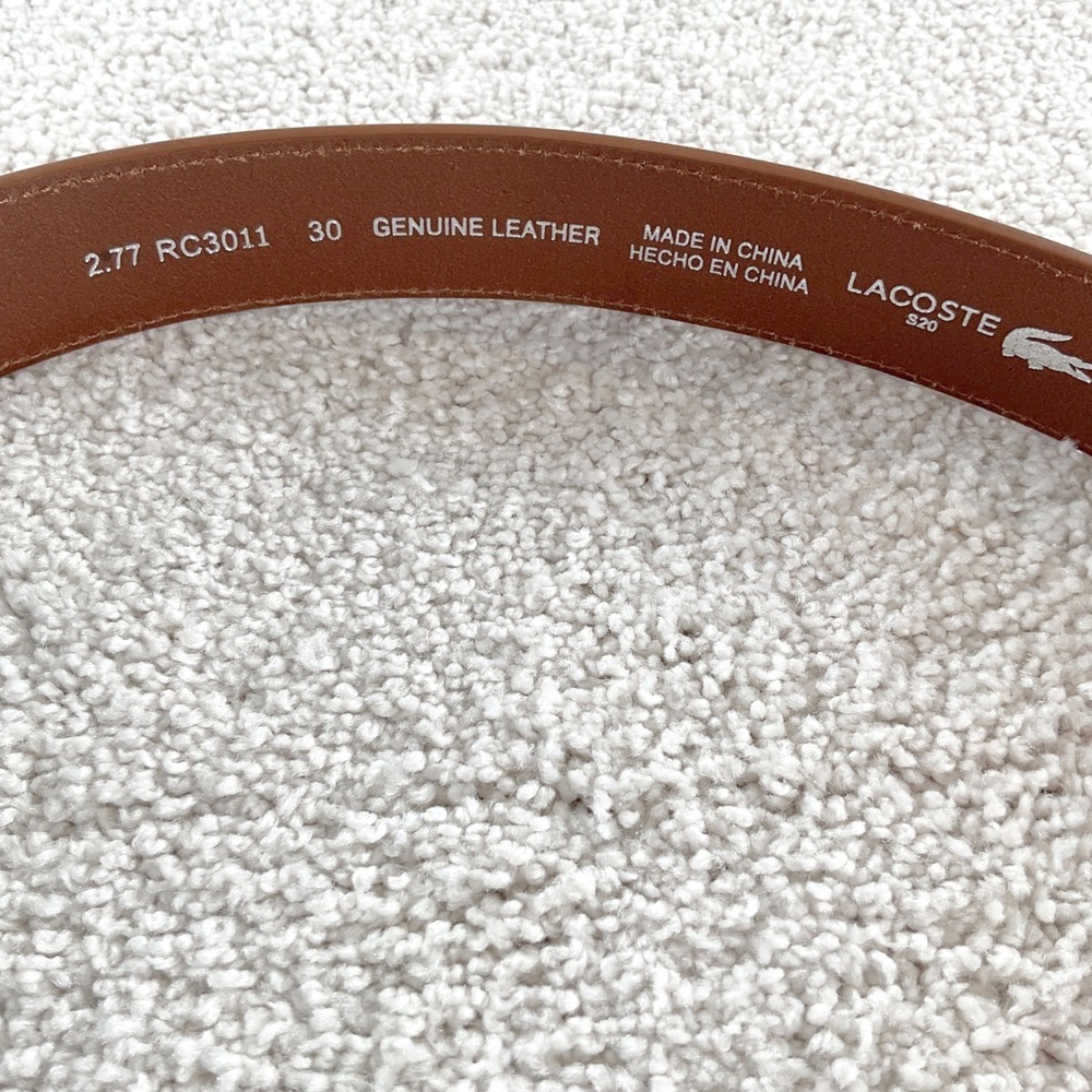 Lacoste Mens RC3011 Tan Brown Genuine Leather Belt Size 30 Crocodile Logo NEW - Picture 2 of 6